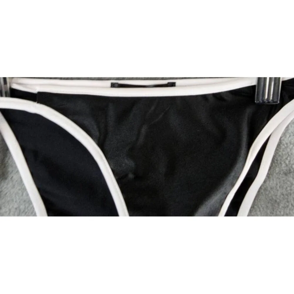 Aqua Double Tie String Tailored Fit Bikini Bottom Women's XS Black/White
